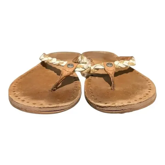 UGG Women's Thong Sandals Size 9 White Brown Flip Flop Braided Leather - Picture 4 of 7